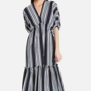 Taylor Striped Navy and White Puff Sleeve Dress